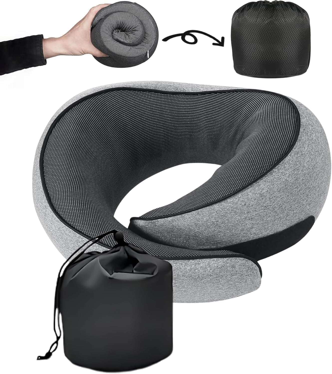 SZXYX Travel Pillows for Airplanes, 100% Pure Memory Foam Neck Pillow for Airplanes, Comfortable Breathable Cover, 360° Support Stowable Pillows for Sleeping, Car, Airport Travel Essentials - 1