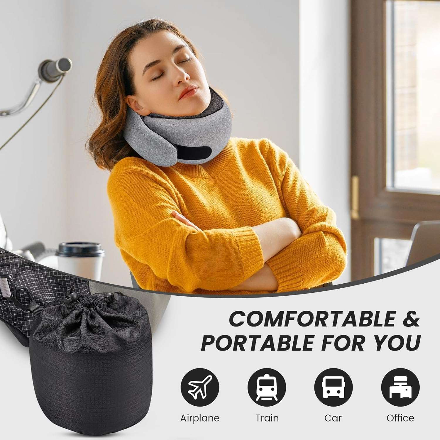 SZXYX Travel Pillows for Airplanes, 100% Pure Memory Foam Neck Pillow for Airplanes, Comfortable Breathable Cover, 360° Support Stowable Pillows for Sleeping, Car, Airport Travel Essentials - 2