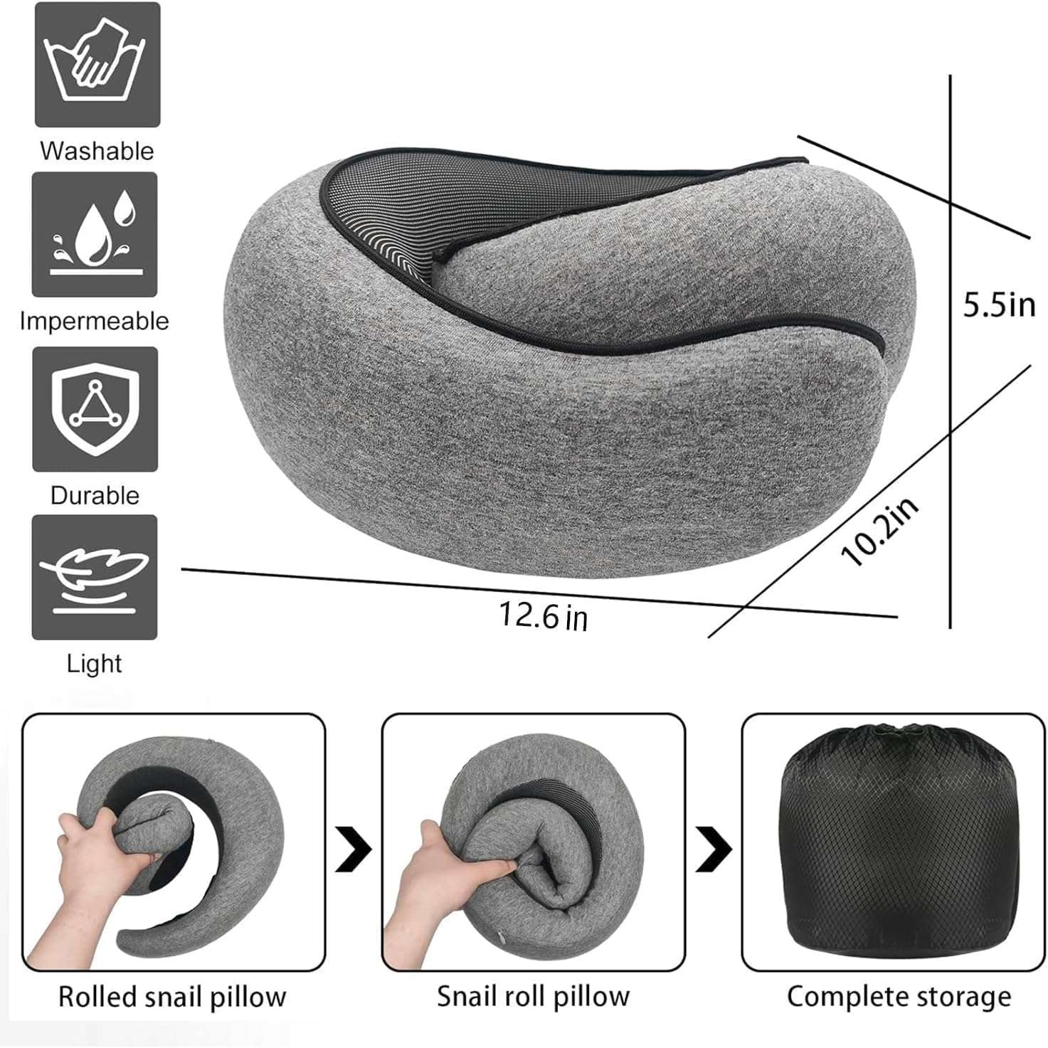 SZXYX Travel Pillows for Airplanes, 100% Pure Memory Foam Neck Pillow for Airplanes, Comfortable Breathable Cover, 360° Support Stowable Pillows for Sleeping, Car, Airport Travel Essentials - 4