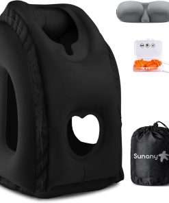 Sunany Travel Pillow, Inflatable Neck Pillow Used for Airplanes-Cars-Buses-Trains-Office Napping with Eye Mask-Earplugs - 1