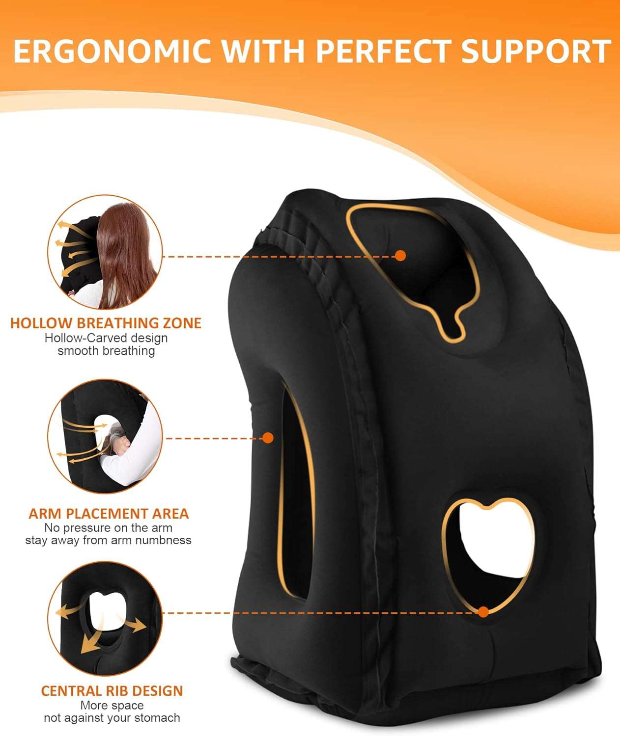 Sunany Travel Pillow, Inflatable Neck Pillow Used for Airplanes-Cars-Buses-Trains-Office Napping with Eye Mask-Earplugs - 3