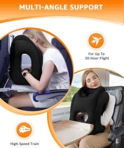 Sunany Travel Pillow, Inflatable Neck Pillow Used for Airplanes-Cars-Buses-Trains-Office Napping with Eye Mask-Earplugs - 4