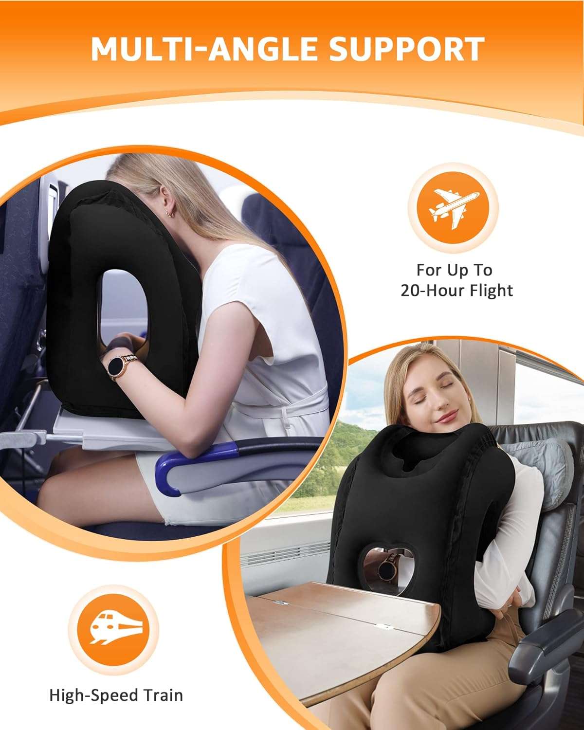 Sunany Travel Pillow, Inflatable Neck Pillow Used for Airplanes-Cars-Buses-Trains-Office Napping with Eye Mask-Earplugs - 4
