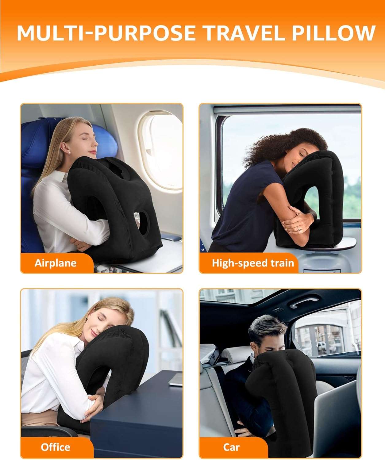 Sunany Travel Pillow, Inflatable Neck Pillow Used for Airplanes-Cars-Buses-Trains-Office Napping with Eye Mask-Earplugs - 7