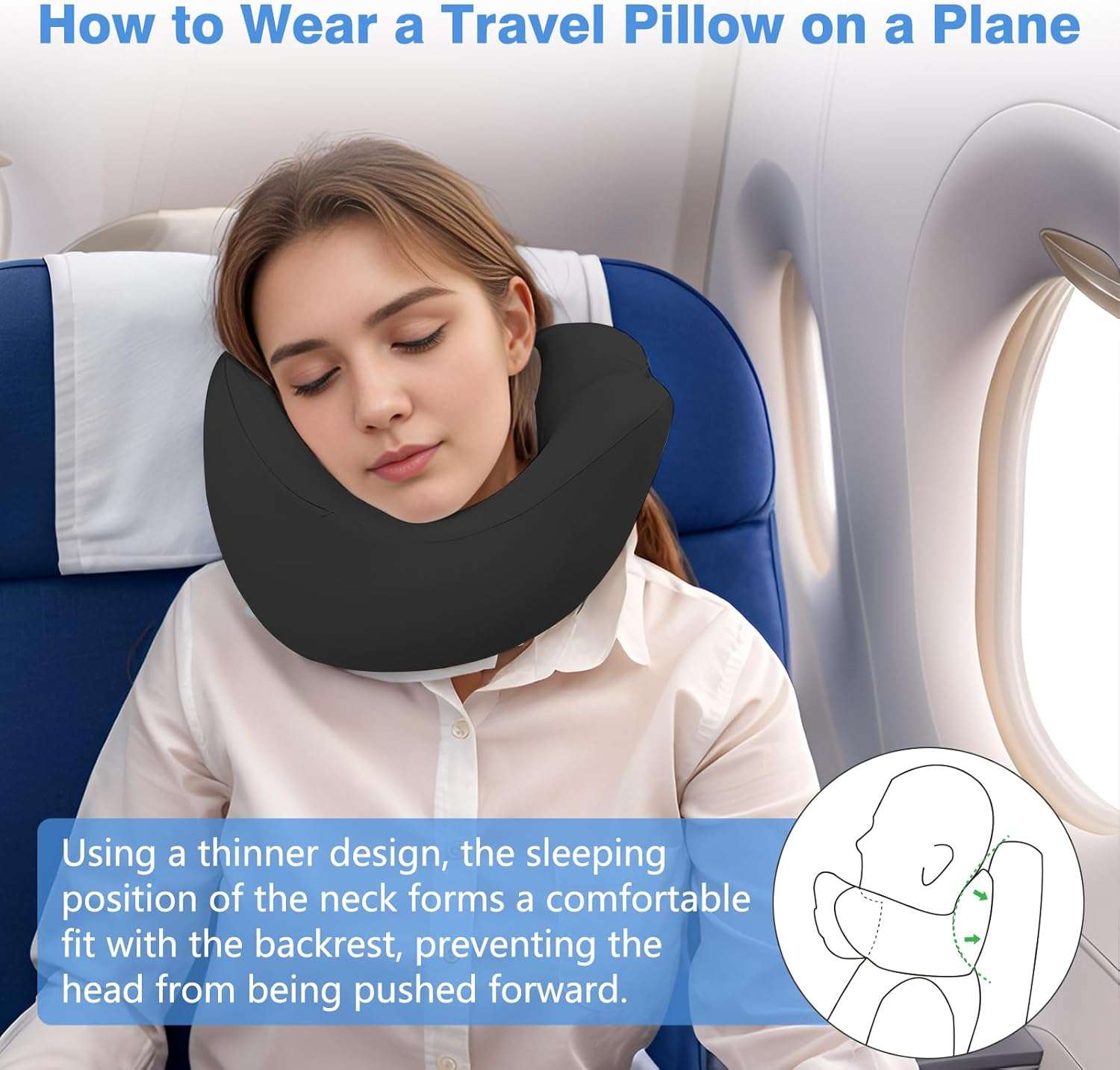 Travel Neck Pillow, Advanced Neck Support for International Flights, 3D Eye Masks, Ear Plugs and Storage Bag, Memory Foam U-Shaped Pillow for Travel, Sleep Rest, Trains, Road Trips - 3