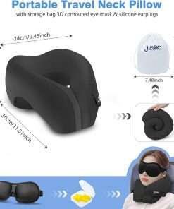 Travel Neck Pillow, Advanced Neck Support for International Flights, 3D Eye Masks, Ear Plugs and Storage Bag, Memory Foam U-Shaped Pillow for Travel, Sleep Rest, Trains, Road Trips - 6