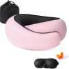Travel Neck Pillows for Airplanes Or Trains, 360° Head Support Sleep for Long Flight, Skin-Friendly and Breathable, Kit with 3D Contoured Eye Mask, Earplugs and Storage Bag - 1