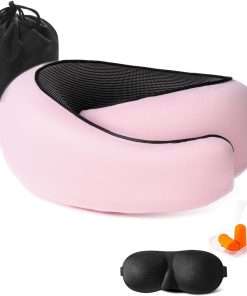Travel Neck Pillows for Airplanes Or Trains, 360° Head Support Sleep for Long Flight, Skin-Friendly and Breathable, Kit with 3D Contoured Eye Mask, Earplugs and Storage Bag - 1