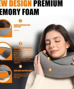 Travel Neck Pillows for Airplanes Or Trains, 360° Head Support Sleep for Long Flight, Skin-Friendly and Breathable, Kit with 3D Contoured Eye Mask, Earplugs and Storage Bag - 2