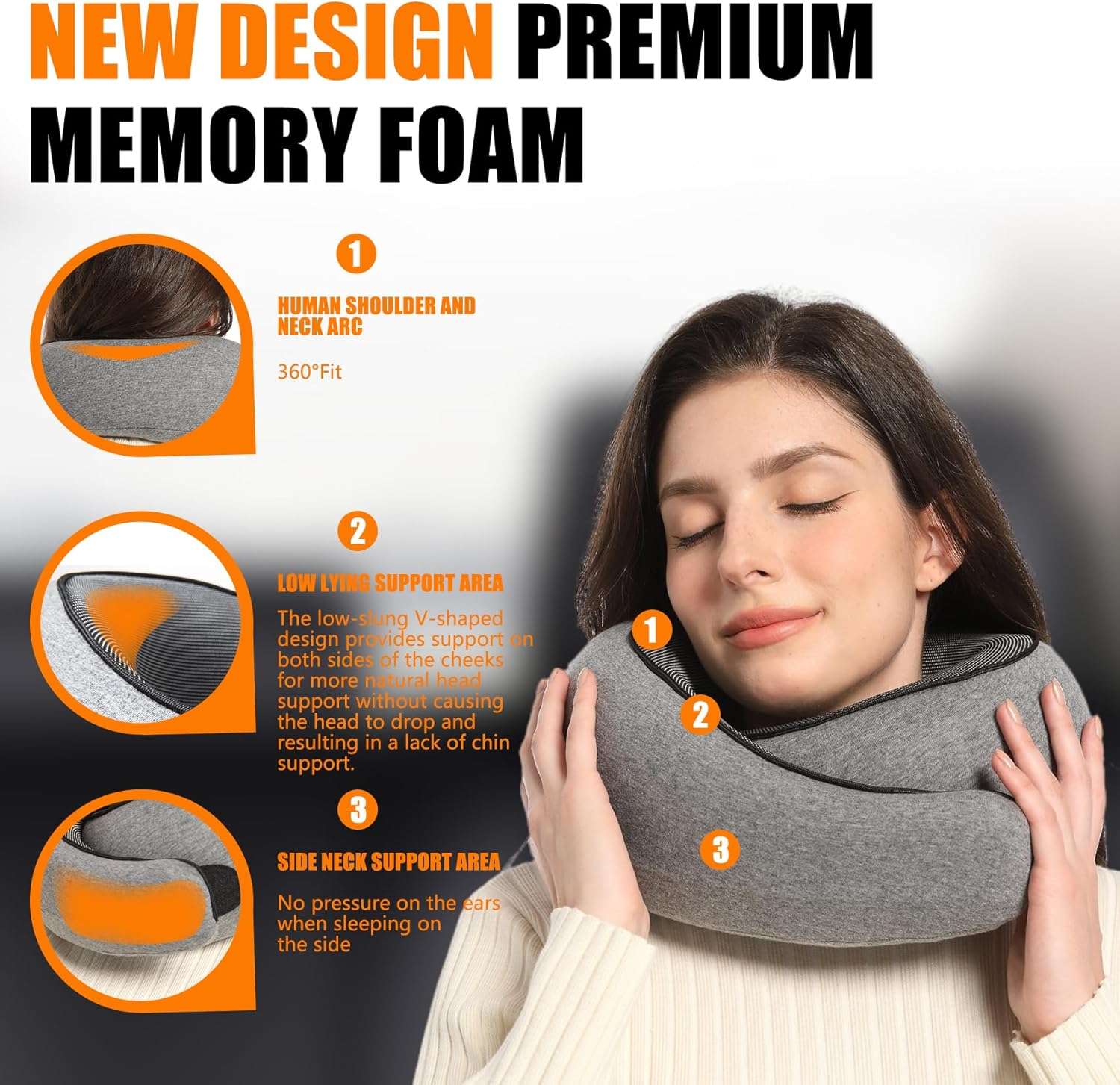 Travel Neck Pillows for Airplanes Or Trains, 360° Head Support Sleep for Long Flight, Skin-Friendly and Breathable, Kit with 3D Contoured Eye Mask, Earplugs and Storage Bag - 2