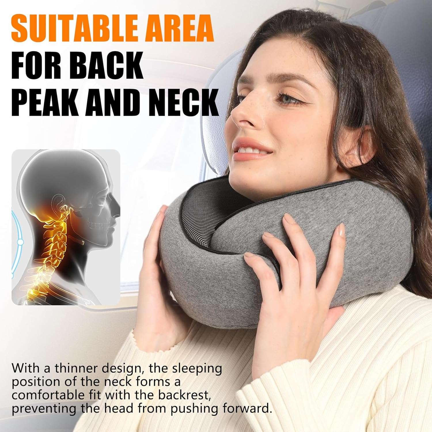 Travel Neck Pillows for Airplanes Or Trains, 360° Head Support Sleep for Long Flight, Skin-Friendly and Breathable, Kit with 3D Contoured Eye Mask, Earplugs and Storage Bag - 3