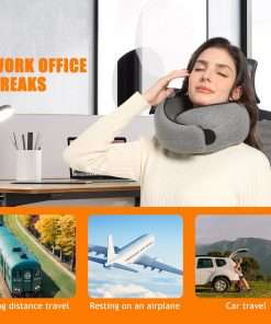 Travel Neck Pillows for Airplanes Or Trains, 360° Head Support Sleep for Long Flight, Skin-Friendly and Breathable, Kit with 3D Contoured Eye Mask, Earplugs and Storage Bag - 5