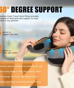 Travel Neck Pillows for Airplanes Or Trains, 360° Head Support Sleep for Long Flight, Skin-Friendly and Breathable, Kit with 3D Contoured Eye Mask, Earplugs and Storage Bag - 6