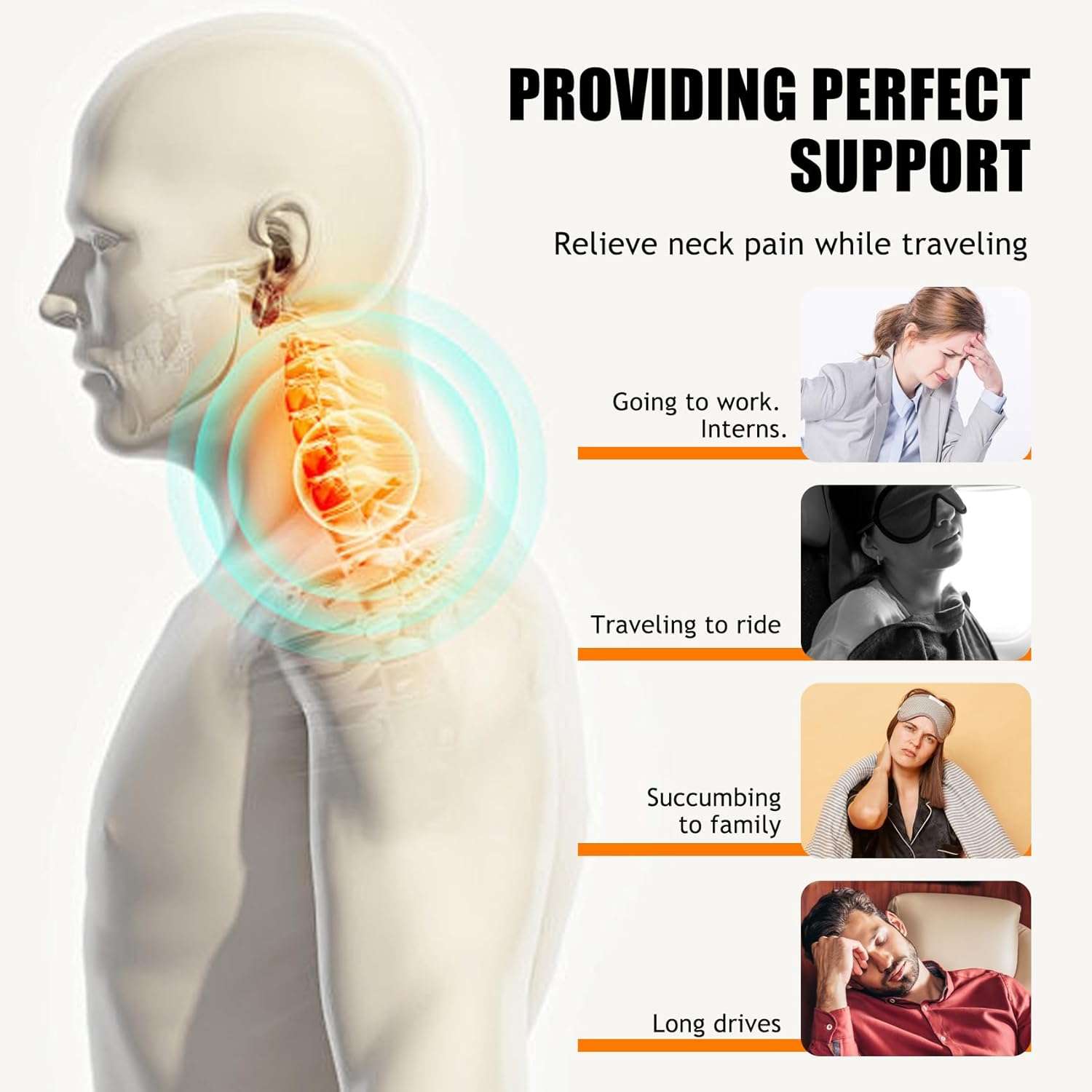 Travel Neck Pillows for Airplanes Or Trains, 360° Head Support Sleep for Long Flight, Skin-Friendly and Breathable, Kit with 3D Contoured Eye Mask, Earplugs and Storage Bag - 7