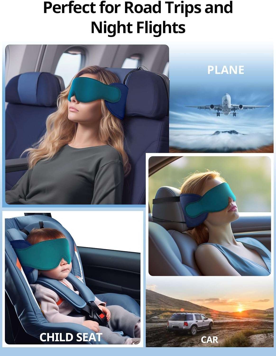 Travel Pillows for Airplanes, FSA HSA Eligible Approved Travel Accessories for Long Flight, Car Travel Pillow for Kids, Eye Mask for Sleeping Airplane, Light Black - 7