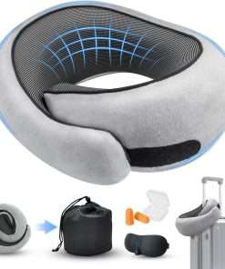 Travel Pillows for Airplanes, Neck Pillow for Traveling 2025 New 100% Pure Memory Foam, Neck Pillow Airplane with 360º Ergonomic Design, Travel Neck Pillows for Airplanes - 1