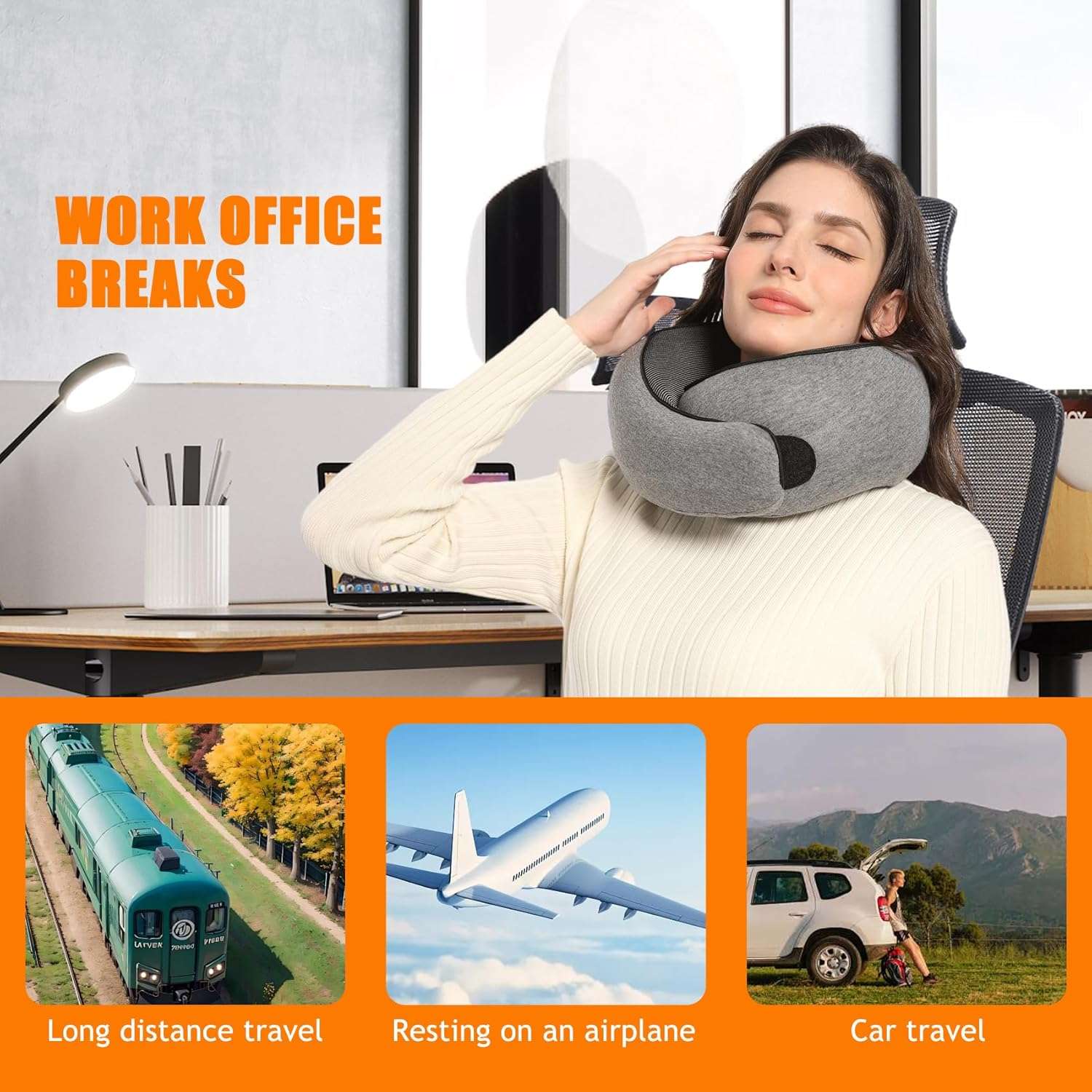 Travel Pillows for Airplanes, Travel Neck Pillow Travel Pillow, Neck Pillow Airplane Memory Foam Travel Pillow 360 Degree Support Portable Pillows for Airplanes Offices and Cars - 5