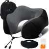 Adjustable Travel Pillow for Neck Support & Comfort, Lightweight Memory Foam Travel Neck Pillow for Sleeping - Washable & Breathable Plane Pillow for Traveling with Eyemask, Earplug & Carry Bag - 1