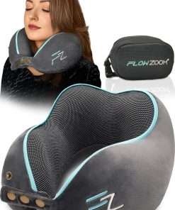 Memory Foam Travel Pillow for Airplanes & Car Rides – Adjustable Airplane Pillow with 360° Chin and Neck Support for Comfy Naps, Extra-Soft Washable Neck Pillow Cover, Squeezy Mesh Bag - 1
