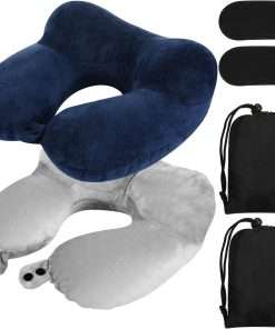 Sintuff 2 Pack Inflatable Travel Pillow for Airplanes Inflatable Neck Flight Pillows with Compact Bag and Blindfold for Traveling, Airplane, Train, Car, Office - 1