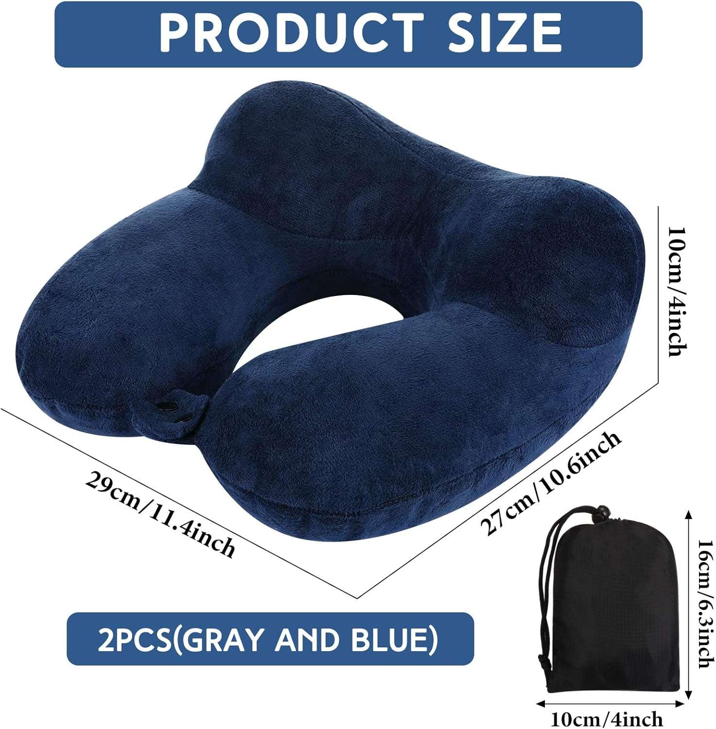 Sintuff 2 Pack Inflatable Travel Pillow for Airplanes Inflatable Neck Flight Pillows with Compact Bag and Blindfold for Traveling, Airplane, Train, Car, Office - 2