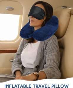 Sintuff 2 Pack Inflatable Travel Pillow for Airplanes Inflatable Neck Flight Pillows with Compact Bag and Blindfold for Traveling, Airplane, Train, Car, Office - 4