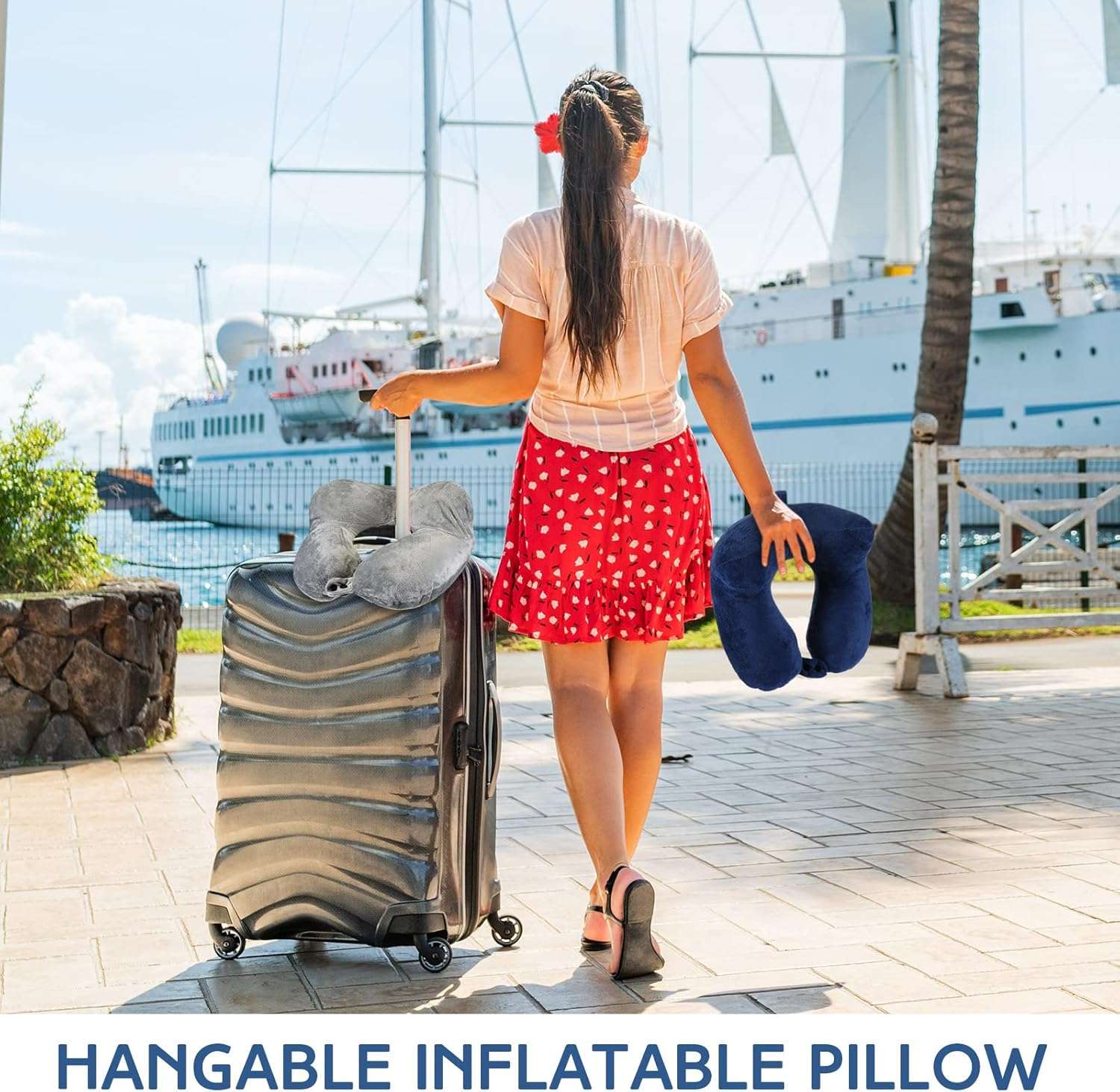 Sintuff 2 Pack Inflatable Travel Pillow for Airplanes Inflatable Neck Flight Pillows with Compact Bag and Blindfold for Traveling, Airplane, Train, Car, Office - 5