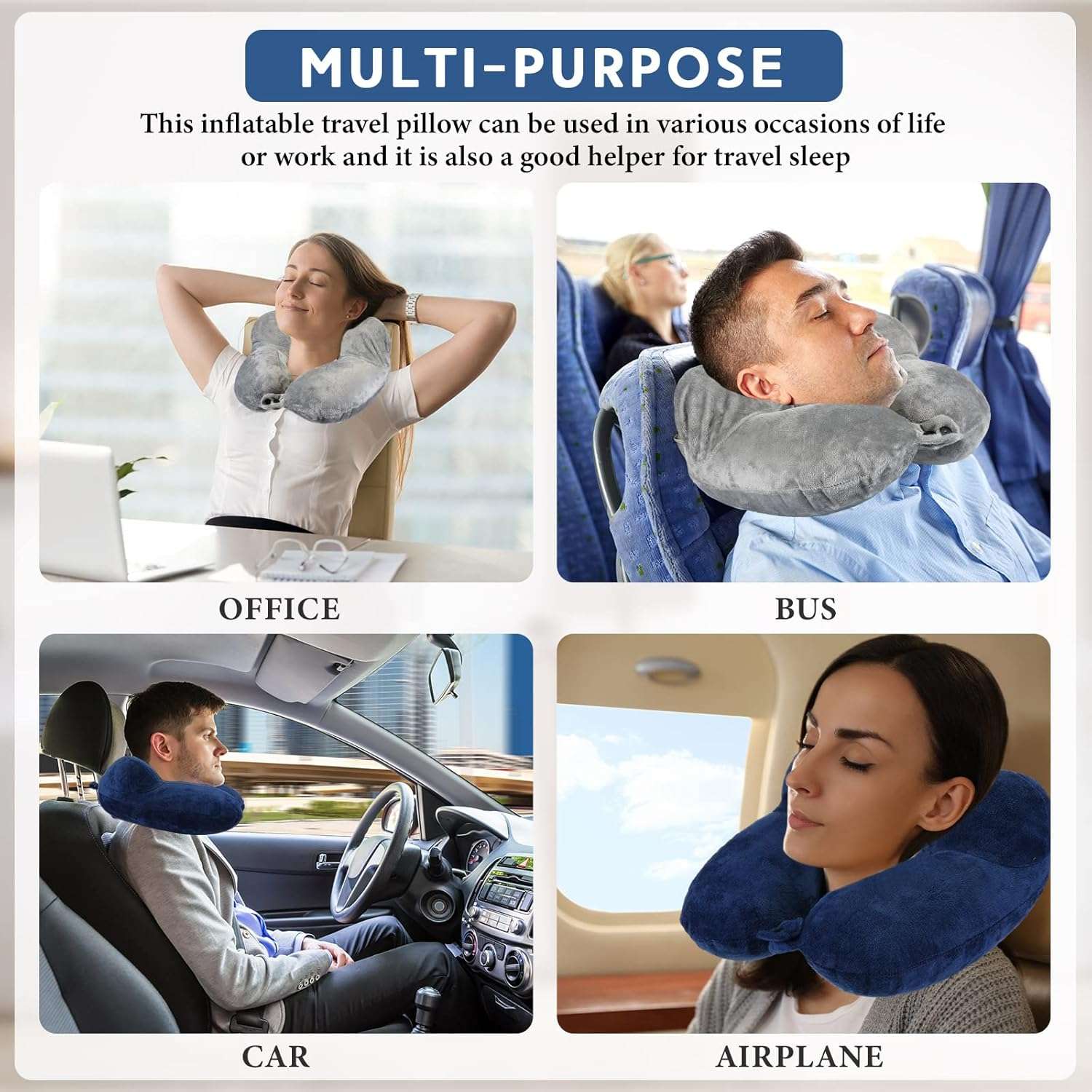 Sintuff 2 Pack Inflatable Travel Pillow for Airplanes Inflatable Neck Flight Pillows with Compact Bag and Blindfold for Traveling, Airplane, Train, Car, Office - 7