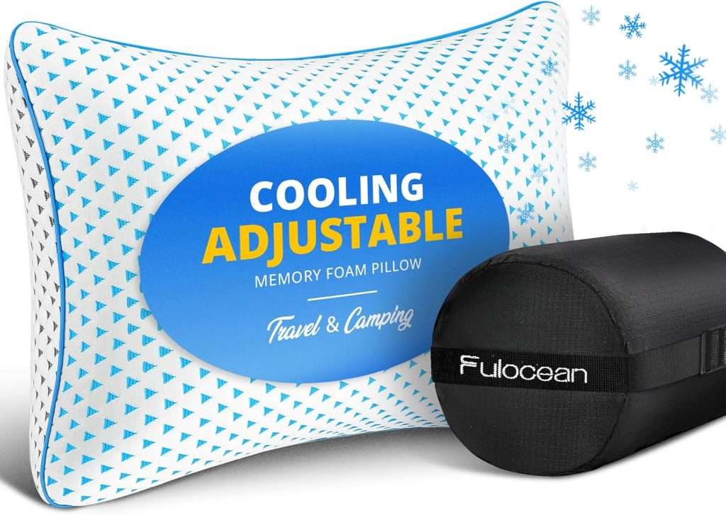 Small Cooling Shredded Memory Foam Pillow for Travel & Camping, Compressible Adjustable Gel Bed Pillow Washable Cover, Medium Firm Neck Lumbar Support, Ideal Sleeping,Car,Airplane,Toddler,Backpacking