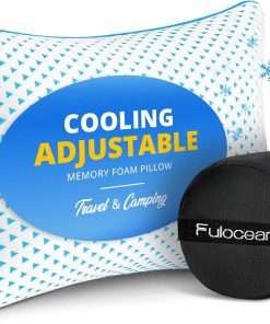 Small Cooling Shredded Memory Foam Pillow for Travel & Camping, Compressible Adjustable Gel Bed Pillow Washable Cover, Medium Firm Neck Lumbar Support - 1