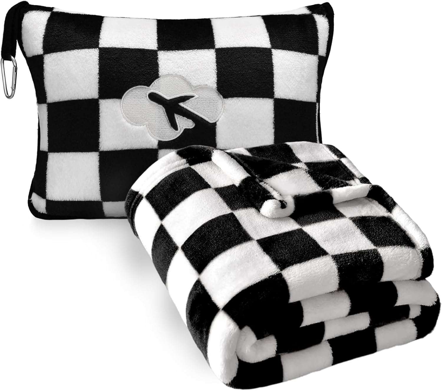 Travel Blanket and Pillow Compact, Premium Soft 2 in 1 Airplane Blanket with Soft Bag Pillowcase，Hand Luggage Sleeve and Backpack Clip - 1