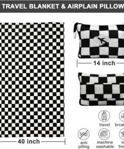 Travel Blanket and Pillow Compact, Premium Soft 2 in 1 Airplane Blanket with Soft Bag Pillowcase，Hand Luggage Sleeve and Backpack Clip - 3