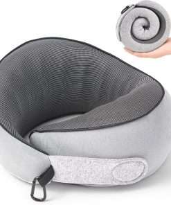 Travel Pillow, 100% Pure Memory Foam Travel Neck Pillow Airplane Neck Support Ergonomic Design for Traveling Suitable for Airplanes,Offices and Cars-Grey - 1