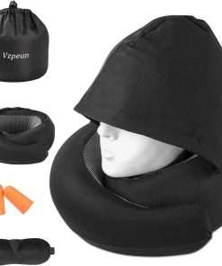 Travel Pillow - Hooded Neck Pillow Airplane, Memory Foam Pillow for Plane, Office, Cars Sleeping, Long Flight Must Haves, Road Trip Essentials Accessories for Adults - 1