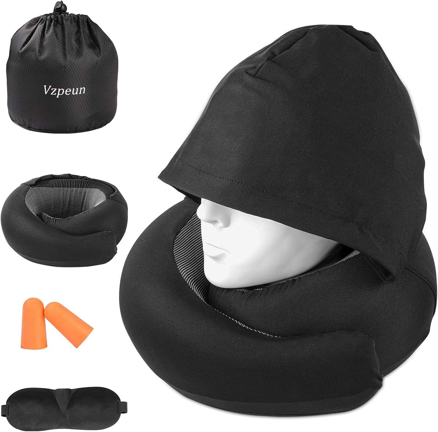 Travel Pillow - Hooded Neck Pillow Airplane, Memory Foam Pillow for Plane, Office, Cars Sleeping, Long Flight Must Haves, Road Trip Essentials Accessories for Adults - 1