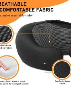 Travel Pillow - Hooded Neck Pillow Airplane, Memory Foam Pillow for Plane, Office, Cars Sleeping, Long Flight Must Haves, Road Trip Essentials Accessories for Adults - 3