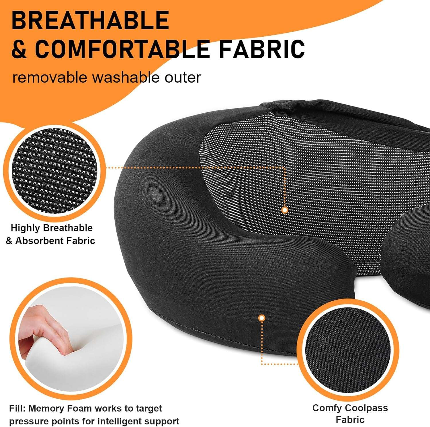 Travel Pillow - Hooded Neck Pillow Airplane, Memory Foam Pillow for Plane, Office, Cars Sleeping, Long Flight Must Haves, Road Trip Essentials Accessories for Adults - 3