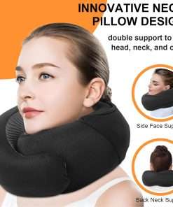 Travel Pillow - Hooded Neck Pillow Airplane, Memory Foam Pillow for Plane, Office, Cars Sleeping, Long Flight Must Haves, Road Trip Essentials Accessories for Adults - 4