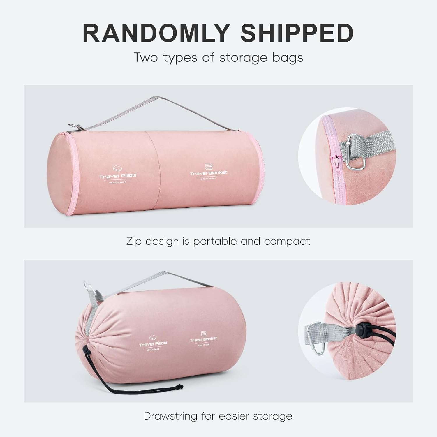 Travel Pillow and Blanket Set Neck Pillows Travel Essentials with Sleep Mask for Airplane Car Memory Foam Pink - 2