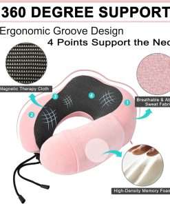 Travel Pillow and Blanket Set Neck Pillows Travel Essentials with Sleep Mask for Airplane Car Memory Foam Pink - 4