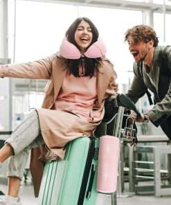 Travel Pillow and Blanket Set Neck Pillows Travel Essentials with Sleep Mask for Airplane Car Memory Foam Pink - 5