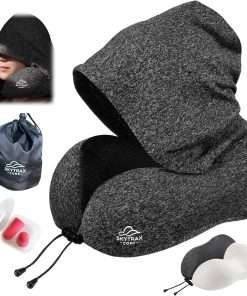 Travel Pillow with Extra Large Hood for Airplane Long Flights Privacy and Comfort Memory Foam with Skin-Friendly Cover for Road Trip Head&Neck Support - 1