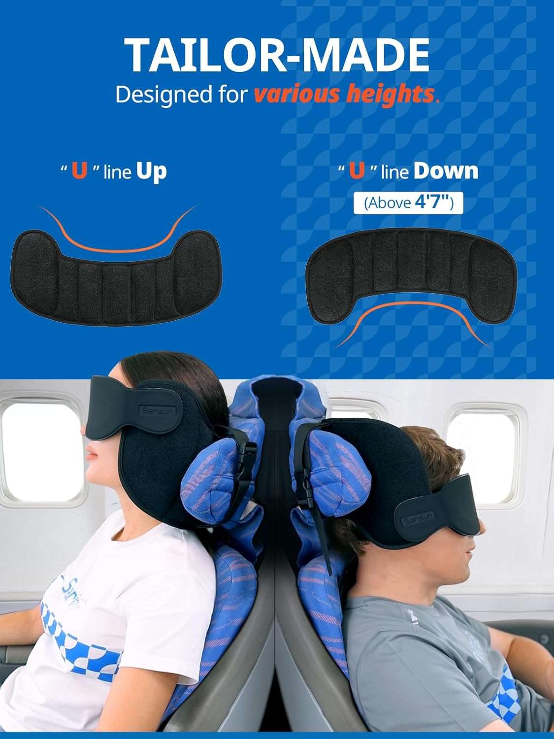 Upgraded Travel Pillow, U-Shaped Airplane Head Strap for All Heights, 360° Support, 3D Sleep Mask, 100% Light Blocking, Long Flights Essentials Headrest, Stop Bobblehead, Black - 2