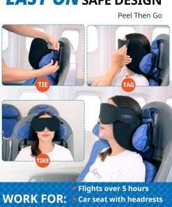 Upgraded Travel Pillow, U-Shaped Airplane Head Strap for All Heights, 360° Support, 3D Sleep Mask, 100% Light Blocking, Long Flights Essentials Headrest, Stop Bobblehead, Black - 7