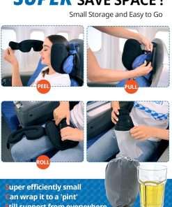 Upgraded Travel Pillow, U-Shaped Airplane Head Strap for All Heights, 360° Support, 3D Sleep Mask, 100% Light Blocking, Long Flights Essentials Headrest, Stop Bobblehead, Black - 8