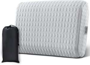 Vekkia Travel Pillow with Memory Foam, Portable and Compressible Camping Pillow with Washable Cover, Ergonomic Supportive for Sleeping, Ideal for Adults & Kids Travel, Hiking, Airplane, Car - 1