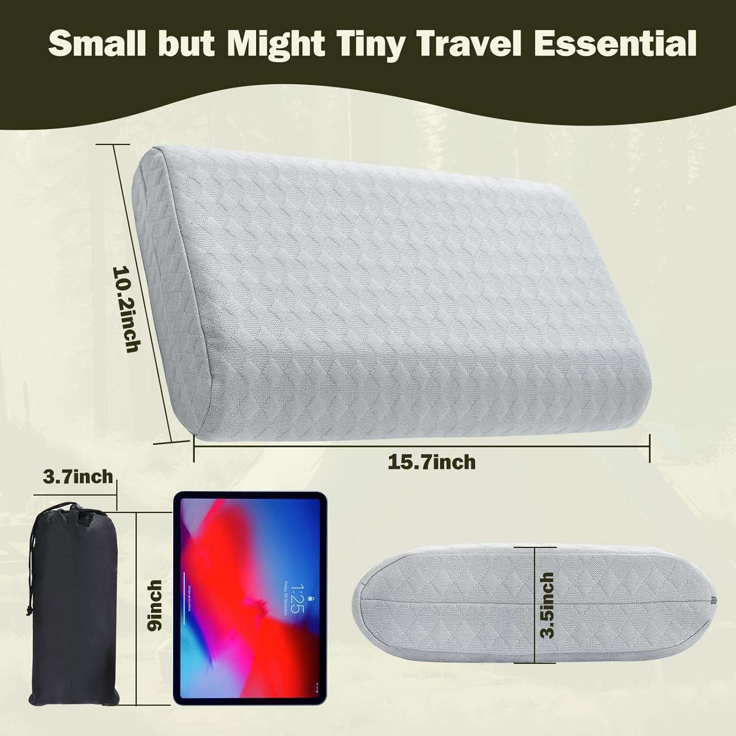 Vekkia Travel Pillow with Memory Foam, Portable and Compressible Camping Pillow with Washable Cover, Ergonomic Supportive for Sleeping, Ideal for Adults & Kids Travel, Hiking, Airplane, Car - 6