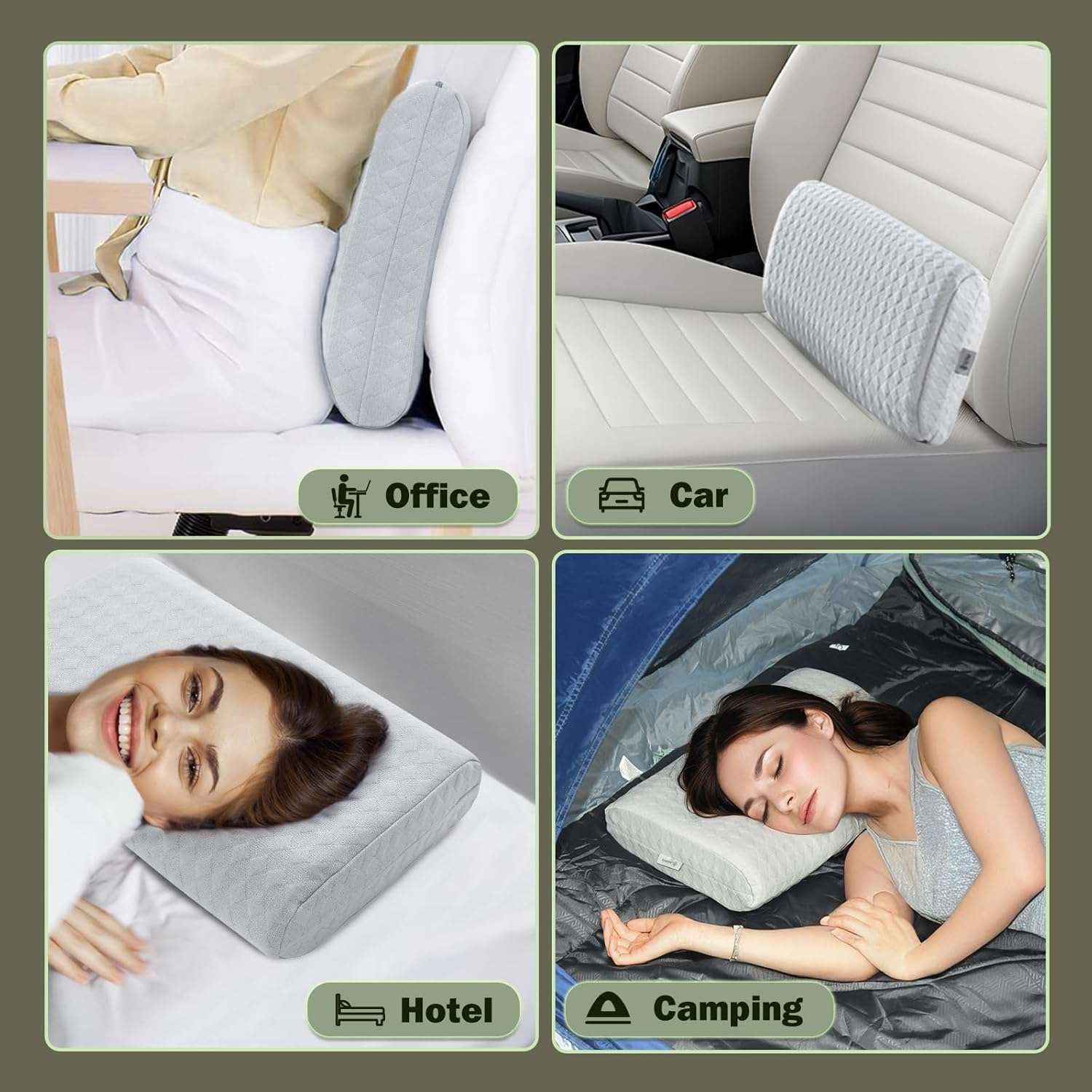 Vekkia Travel Pillow with Memory Foam, Portable and Compressible Camping Pillow with Washable Cover, Ergonomic Supportive for Sleeping, Ideal for Adults & Kids Travel, Hiking, Airplane, Car - 7