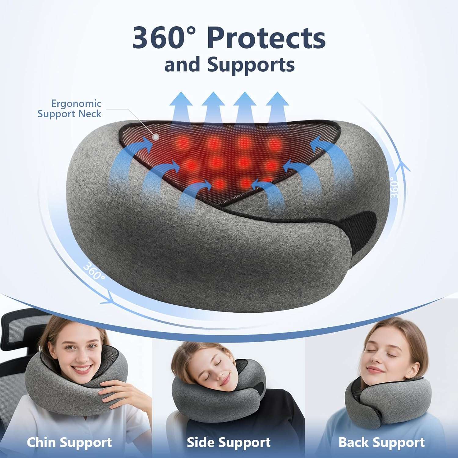 Advanced Memory Foam Neck Travel Pillow, Neck Pillow Airplane with Eye Mask & Ear Plugs, Designed for The Comfort of Travel & Office, Travel Pillow for Plane, Car, Home, Work, Dark Grey - Image 8