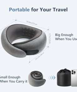 Advanced Memory Foam Neck Travel Pillow, Neck Pillow Airplane with Eye Mask & Ear Plugs, Designed for The Comfort of Travel & Office, Travel Pillow for Plane, Car, Home, Work, Dark Grey - 3